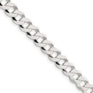 Men's 6.8mm Sterling Silver Solid Flat Curb Chain Necklace, 18 Inch